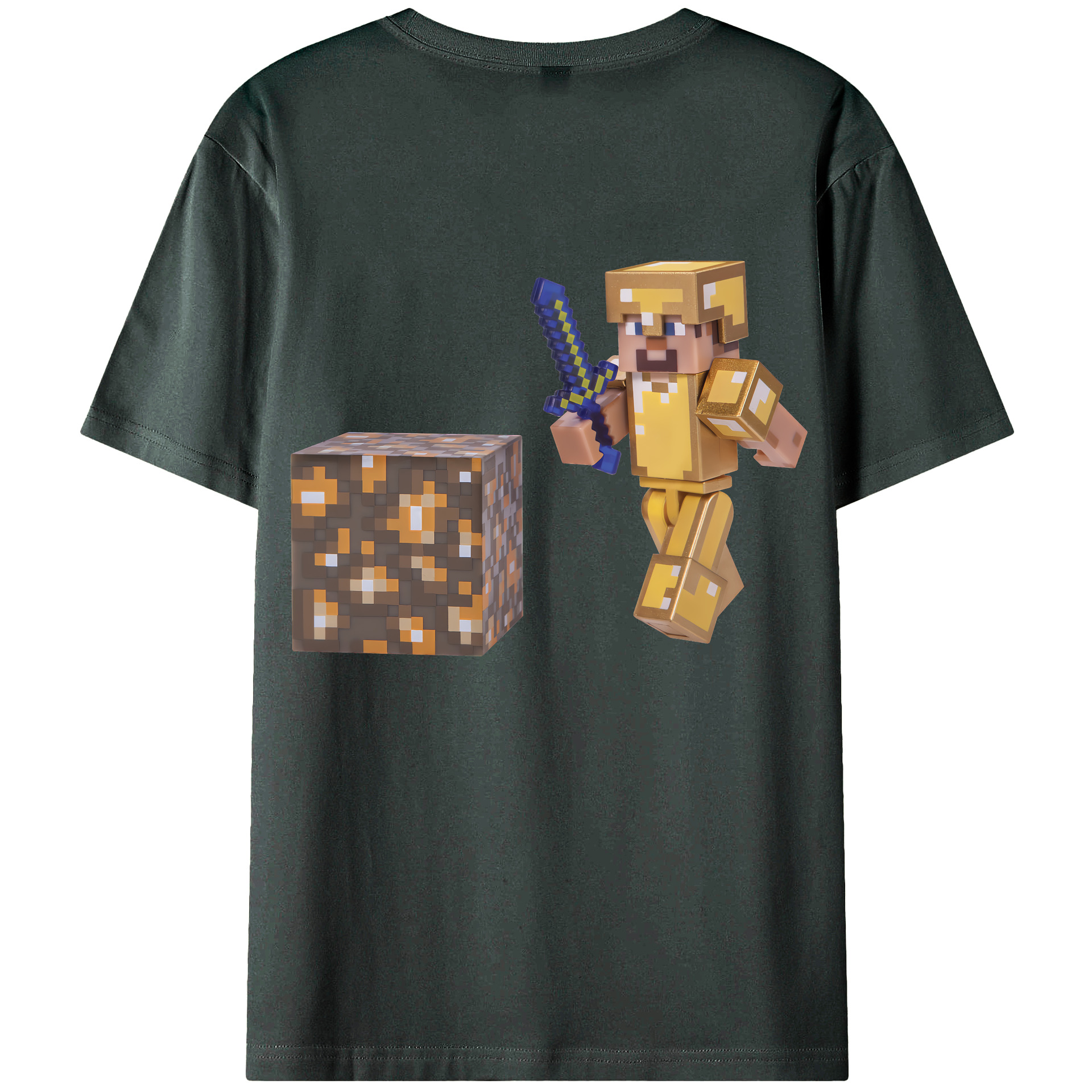 （画像用） マインクラフト ブロックの世界 Minecraft MC Block world 綿100％ メンズ半袖Tシャツ（バックプリント） 通気性